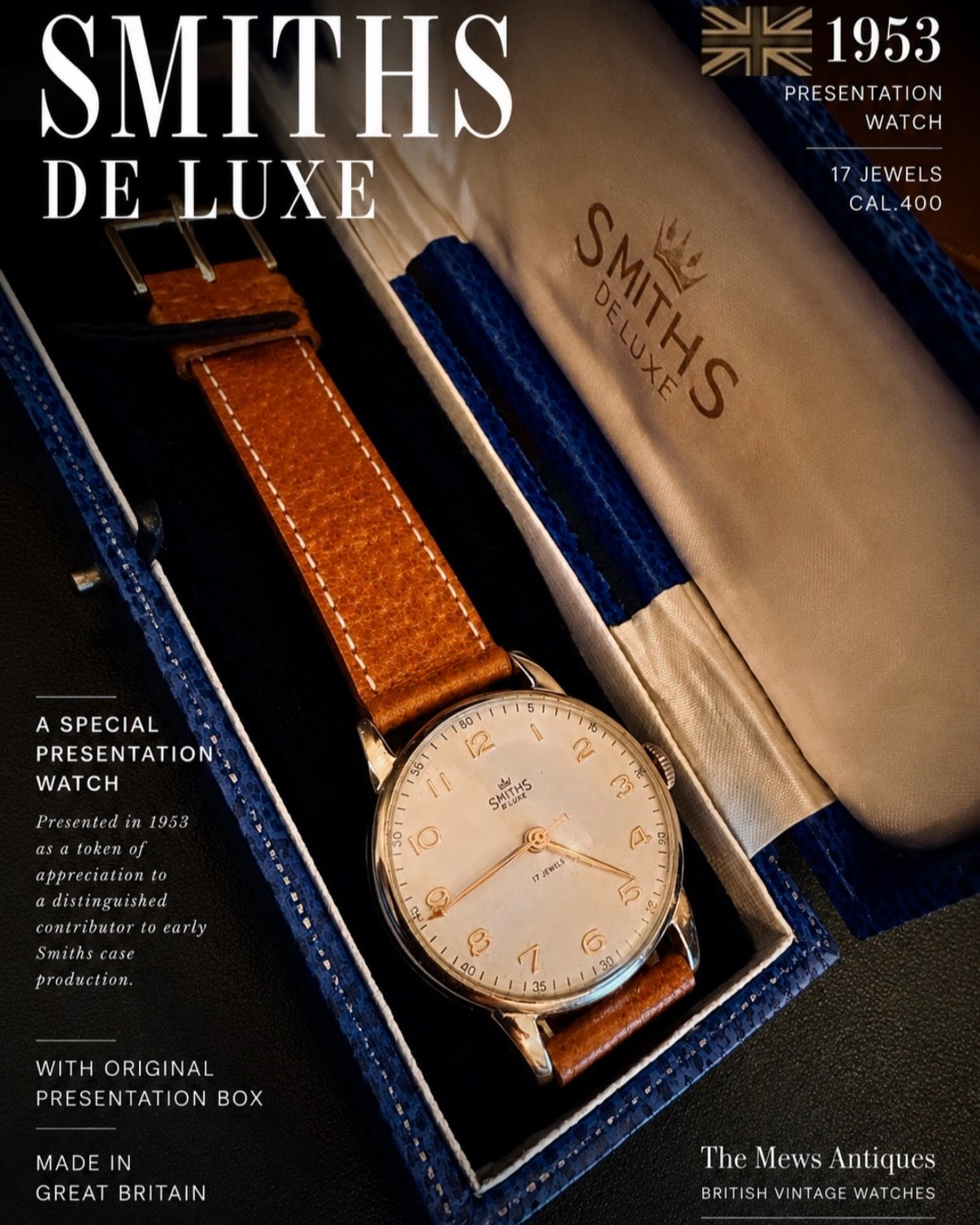 【美品・希少箱付】Smiths De Luxe｜1953年製｜ Smiths製造関連会社の記念時計｜17石 Cal.400｜英国製｜機械式時計
